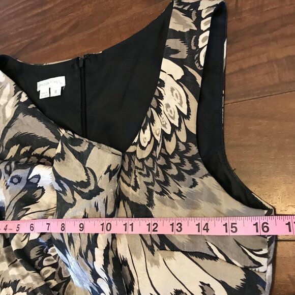 London Times Women's Metallic Peacock Print Cascading Ruffle Midi Dress Size 8‎ - Picture 9 of 11